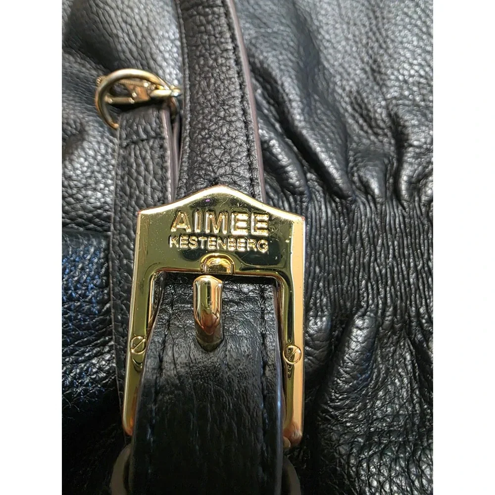 Aimee Kestenberg Pebbled Leather 5th Ave Pleated Satchel Crossbody Tote Bag